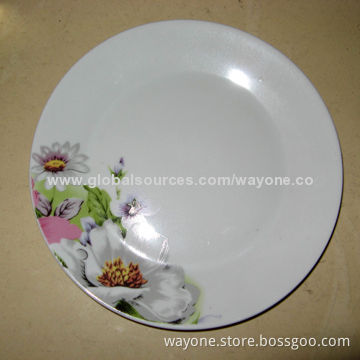 10.5-inch x (27cm) porcelain flat plate, floral design, one flower on side, food safe